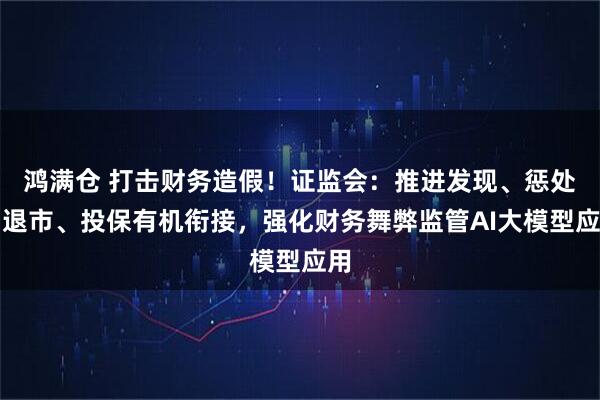 鸿满仓 打击财务造假！证监会：推进发现、惩处、退市、投保有机衔接，强化财务舞弊监管AI大模型应用